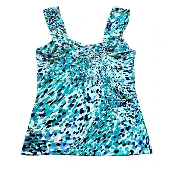 WHBM Bright Aqua Chunky Strap Tank Top with Abstract Dot Print- Small - Picture 2 of 10
